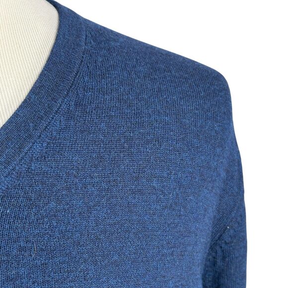 Brooks Brothers Sweater Men’s Large Blue Merino Wool V-Neck Long Sleeve Stretch - Picture 3 of 9